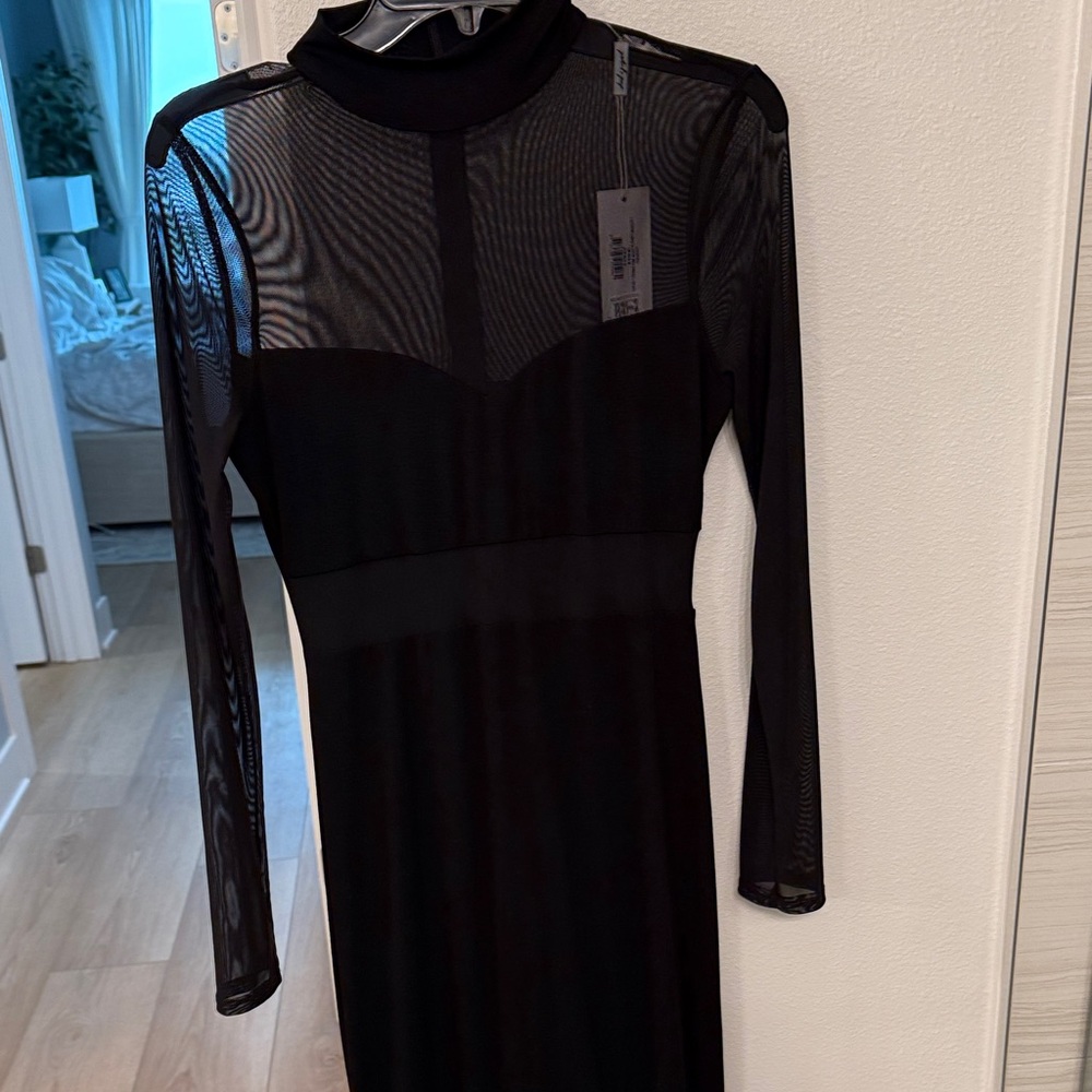 Petal & Pup Black Sheer Long Sleeve Dress